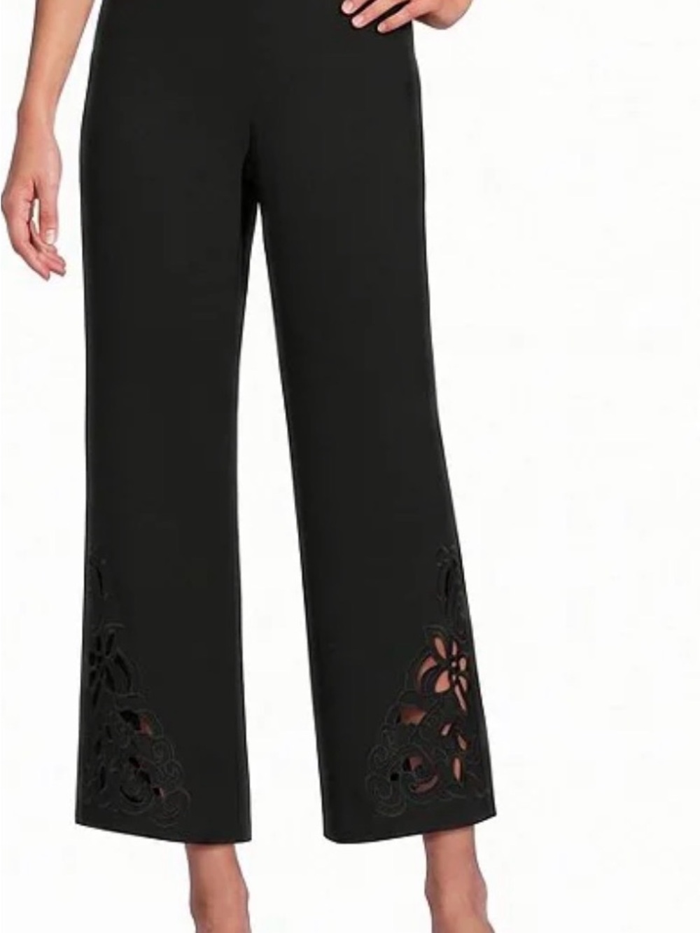 Investments Black Wide-Leg Cropped Pants with Laser-Cut Hem
